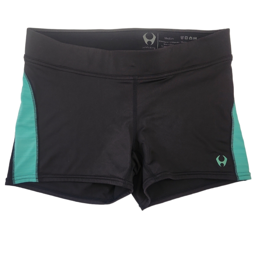 Hylete Short Black Turquoise Green Booty Workout Shorts Women's Sz M